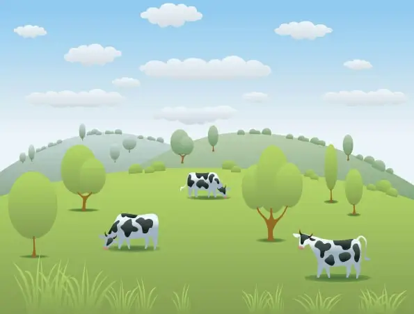 cartoon dairy cow and natural landscapes vector