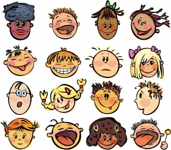 Kids face avatars cute funny cartoon characters Vectors graphic art designs  in editable .ai .eps .svg .cdr format free and easy download unlimit  id:289810