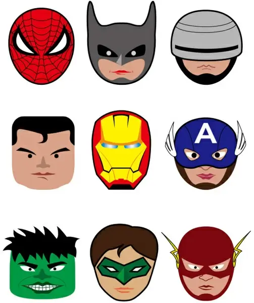 cartoon superheroes head portrait vector