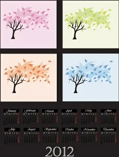 cartoon tree vector digital 2012 calendar