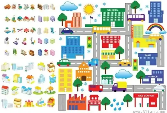 city scheme design elements colorful 3d icons