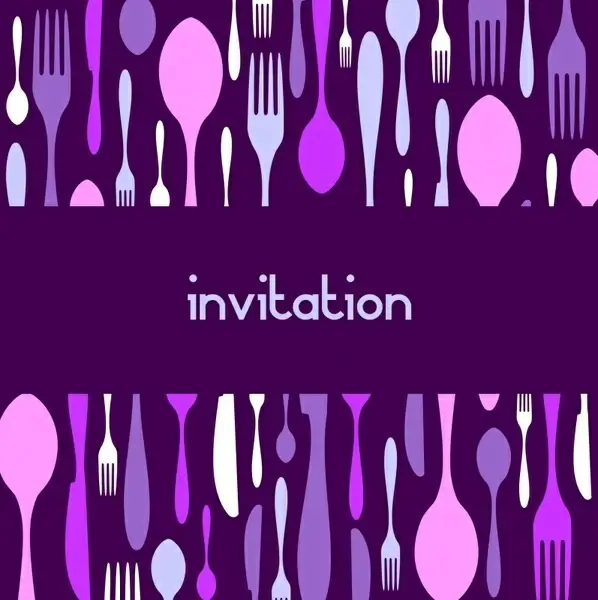 dinner invitation card background flat tablewares sketch