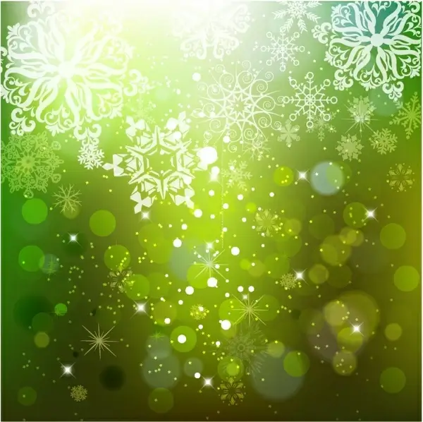 Cascading Snowflakes on Green Background