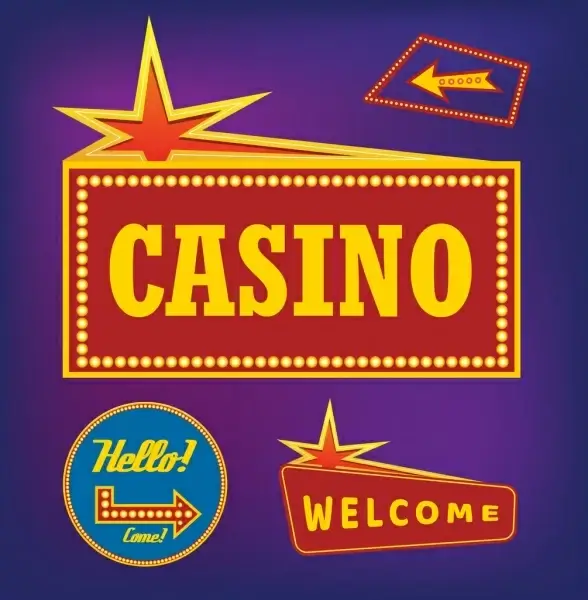 casino signs collection various sparkling shapes decor