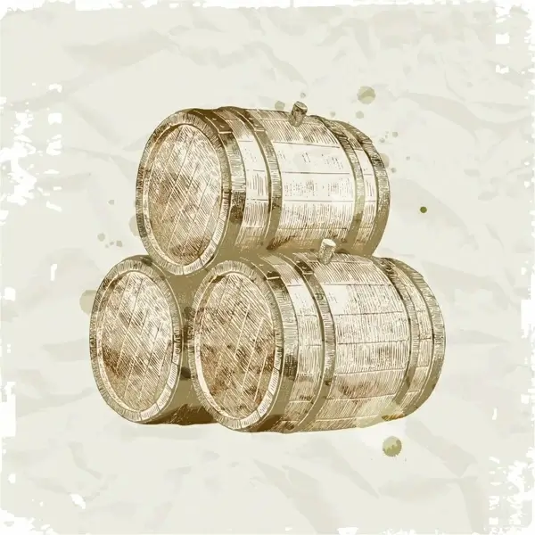 wine brewery design element retro handdrawn barrels sketch
