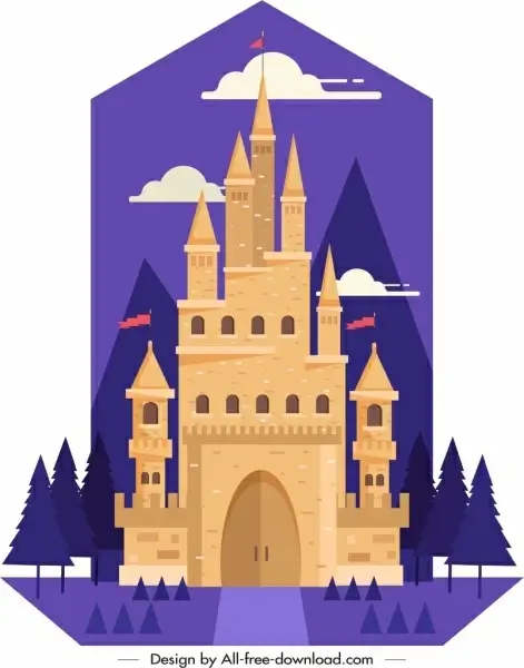 castle painting classical design violet brown decor