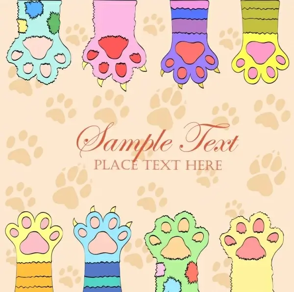 cat footprints background flat colorful decoration