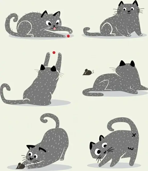 cat icons collection cartoon design various gestures