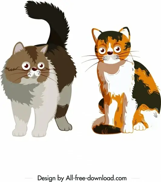 cat icons colored cartoon design
