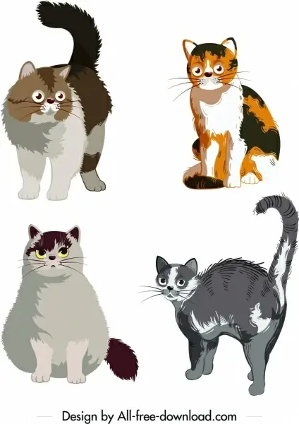 cat pet icons cute colored cartoon design
