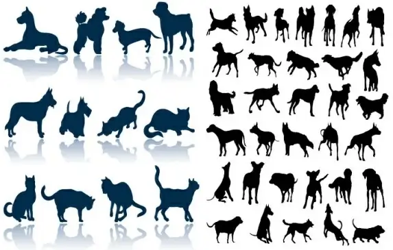 cats and dogs silhouette vector