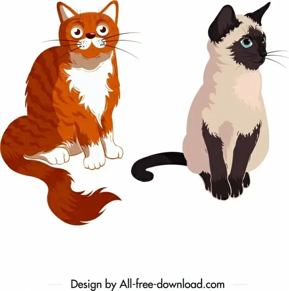 cats icons colored cartoon characters