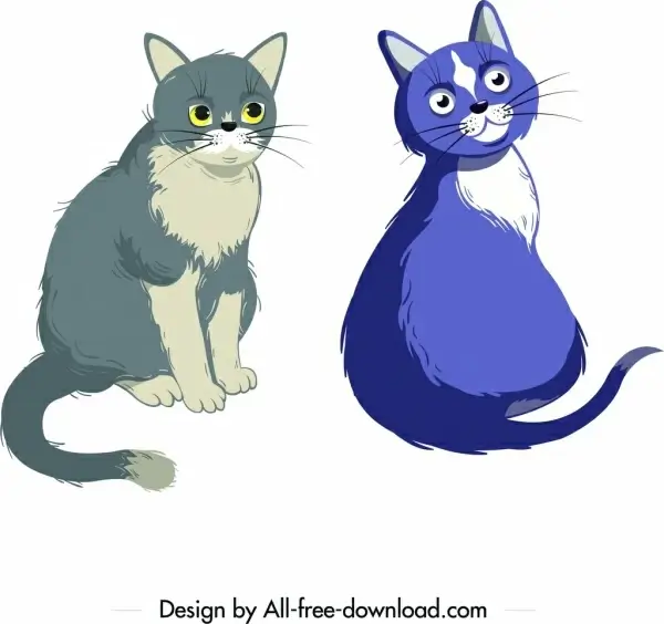 cats icons cute characters colored cartoon design