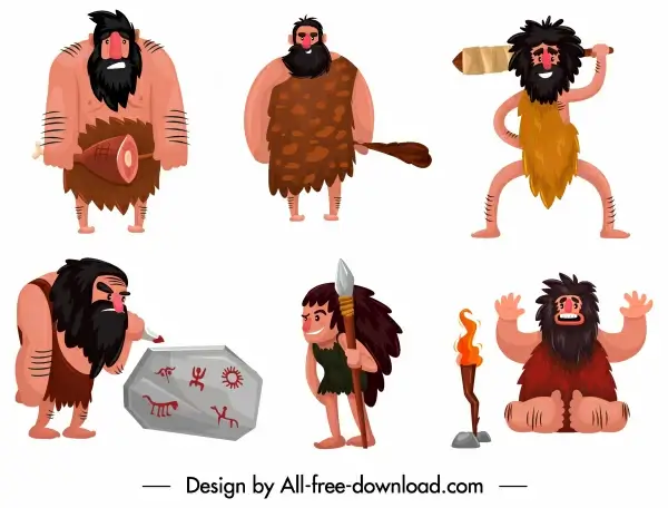 caveman icons funny cartoon characters