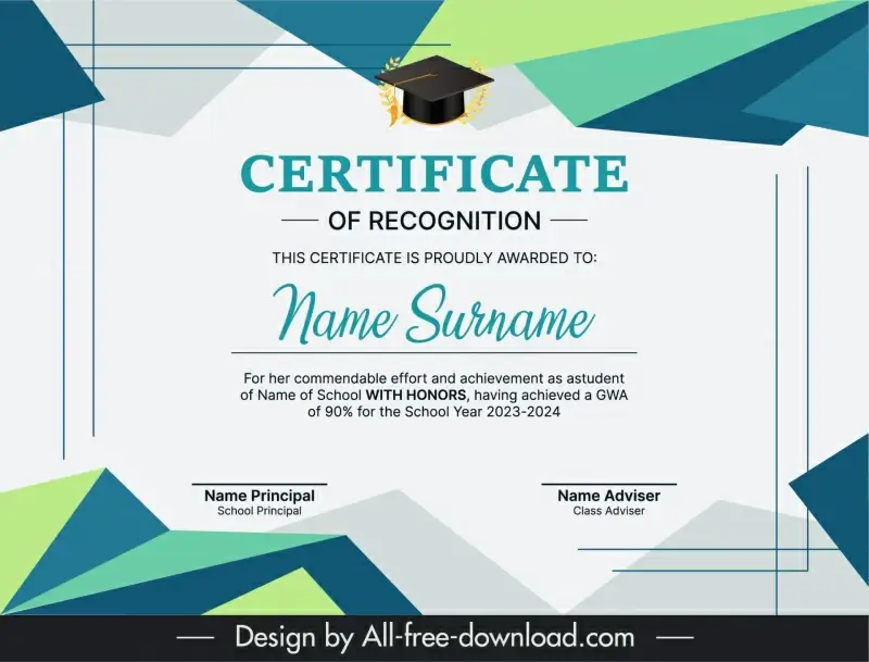 certificate for school pupil template 3d geometric shape