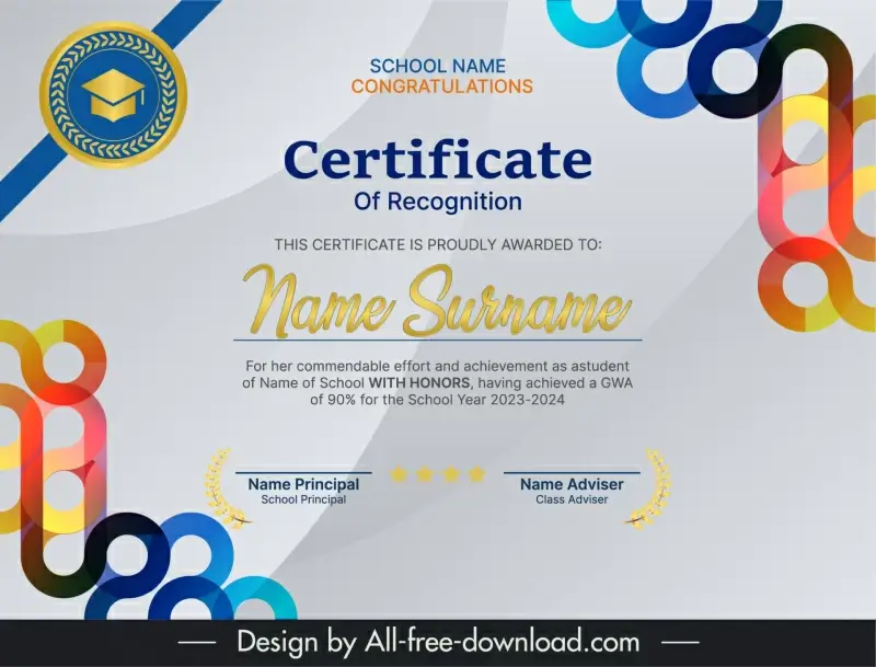 certificate for school pupil template elegant seamless curves