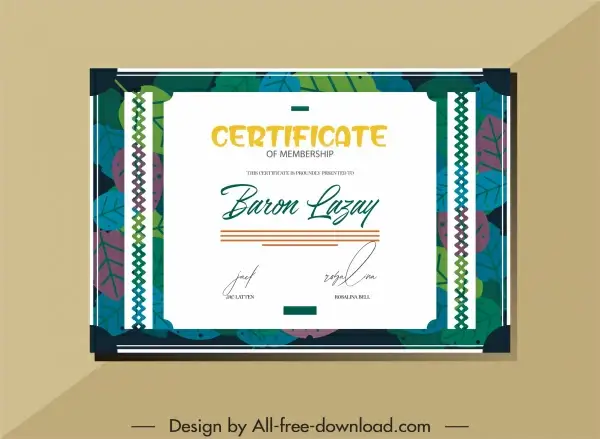 certificate template colorful flat classical leaves decor