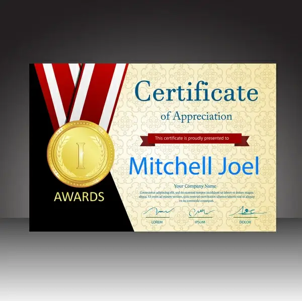 certificates vector design with gold medal illustration