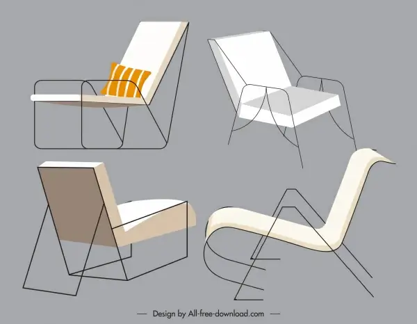 chair furnitures icons simple design 3d sketch