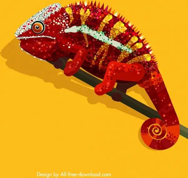 chameleon painting colorful sparkling decor flat design