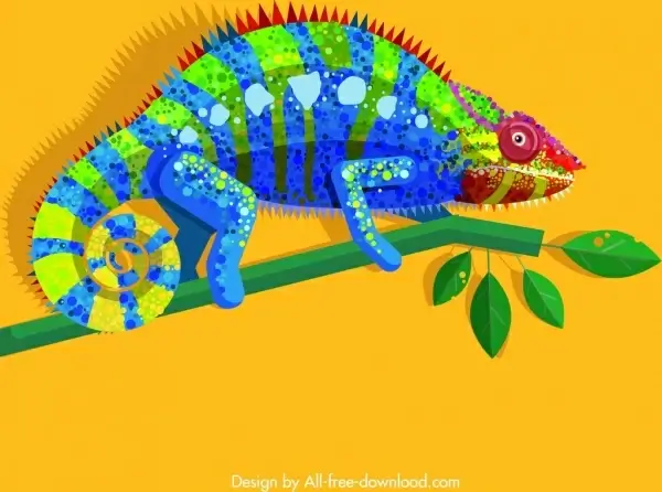chameleon wild animal painting colorful sparkling flat design
