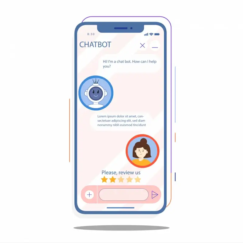 chat with ai on mobile phone advertising banner flat smartphone screen robot icon sketch