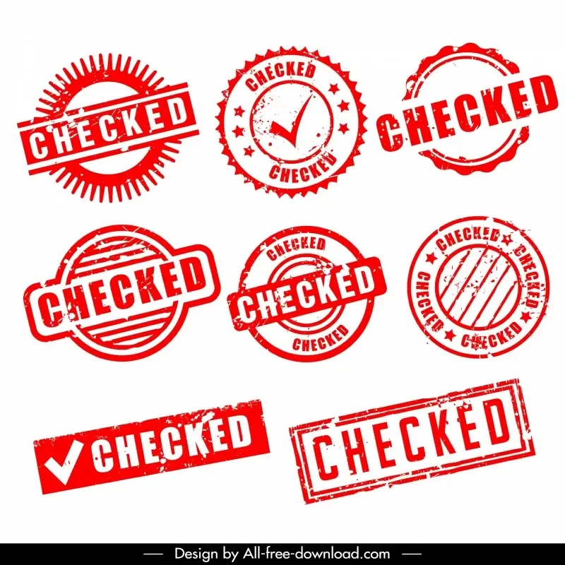 checked stamp templates collection retro flat design 