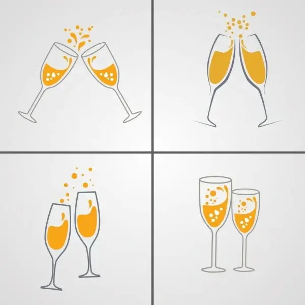 cheering wine glasses background sets cartoon icons sketch