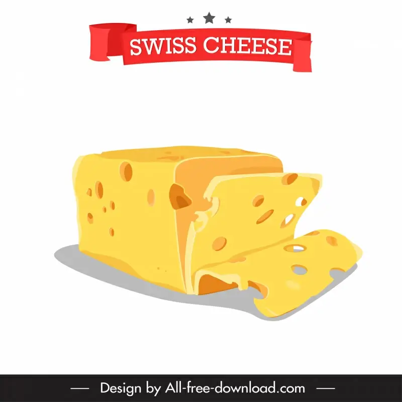 cheeses switzerland advertising design element 3d sliced loaf sketch