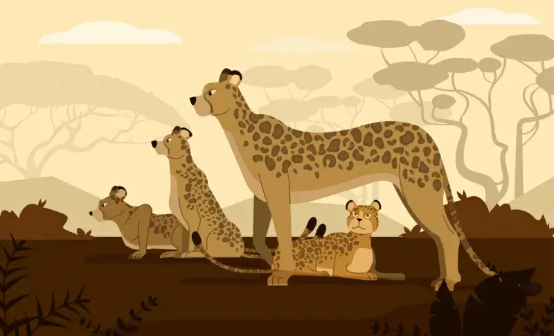 cheetah family cartoon painting