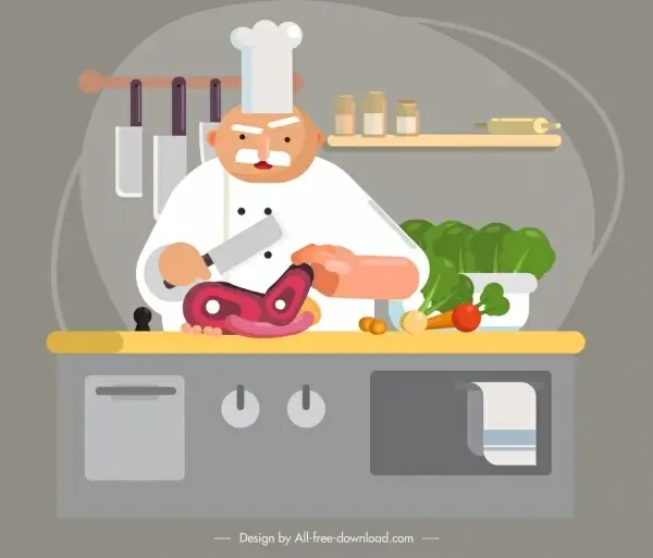 chef work painting colored cartoon sketch