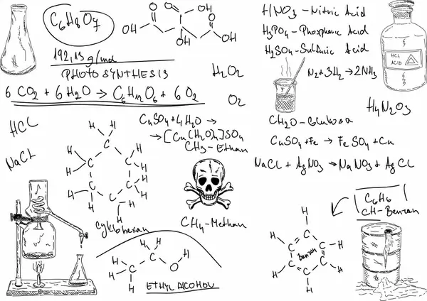 chemistry background handdrawn formulas lab tools sketch