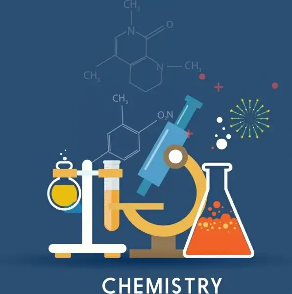 chemistry background lab tools icons molecule formulas ornament