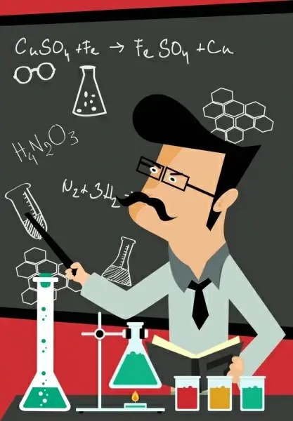 chemistry class background laboratory teacher icons cartoon design