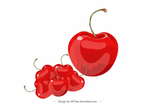 cherries fruit icons shiny modern red design