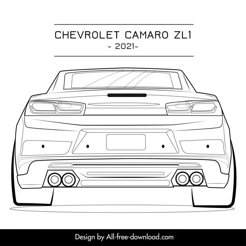 chevrolet camaro zl1 2021 car model advertising template flat black white rear view outline