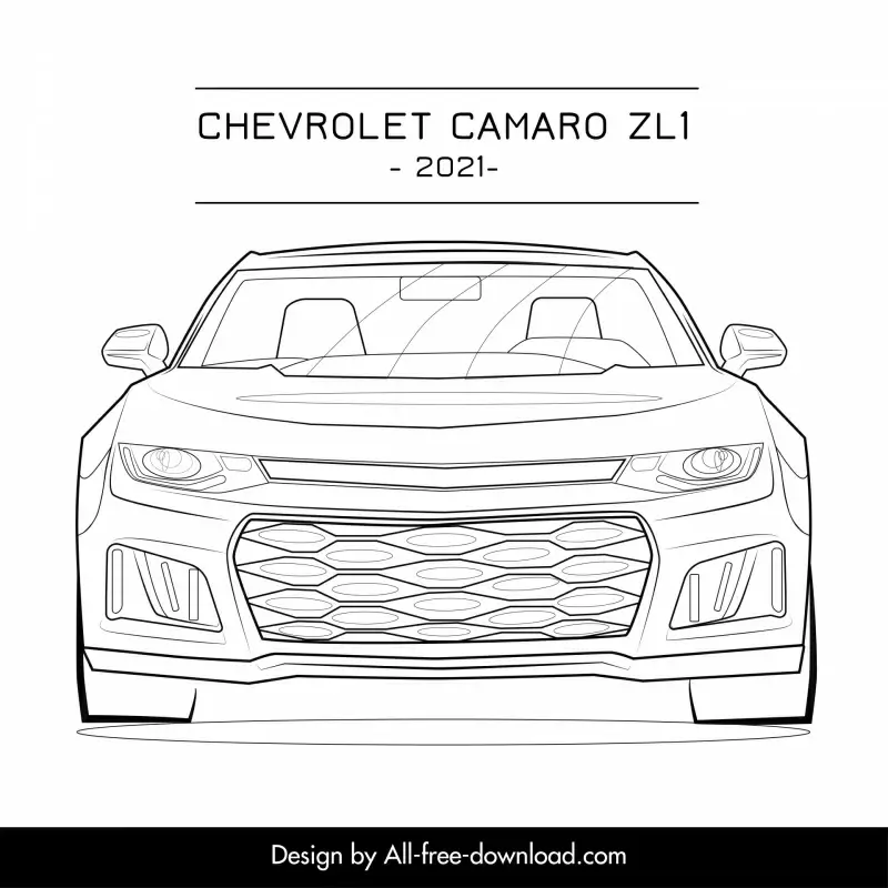 chevrolet camaro zl1 2021 car model template flat black white symmetric front view outline
