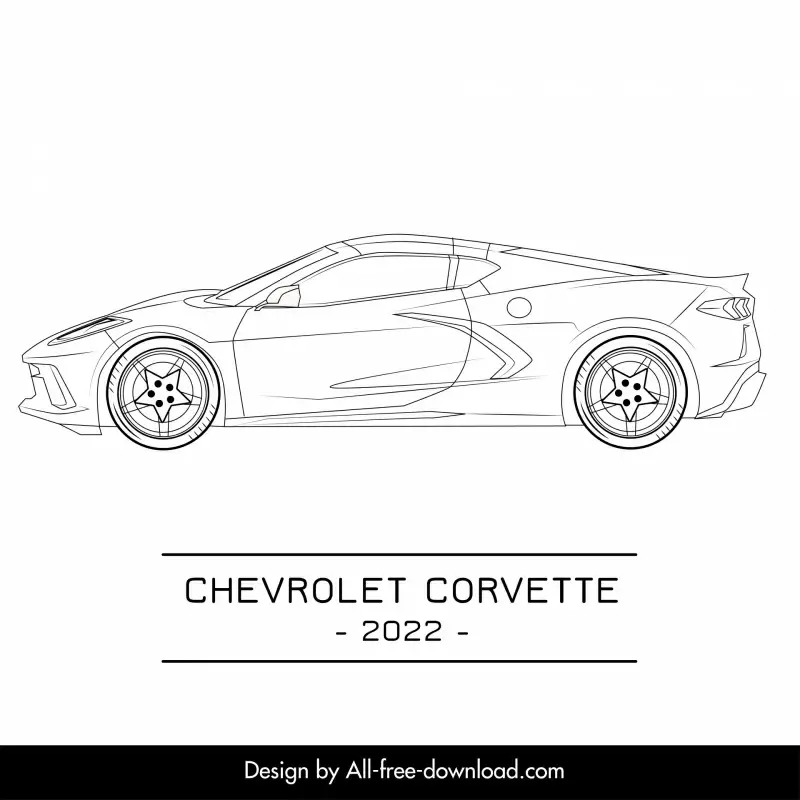chevrolet corvette 2022 car advertising template flat black white handdrawn side view outline