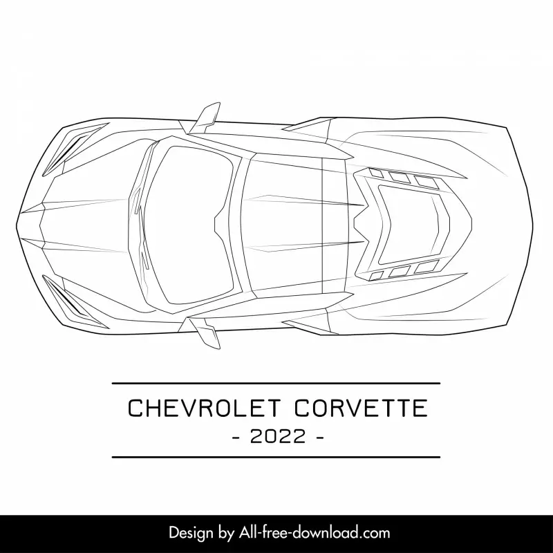 chevrolet corvette 2022 car model advertising template flat symmetric black white top view outline