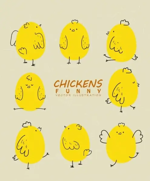 chick icons collection yellow handdrawn funny style 