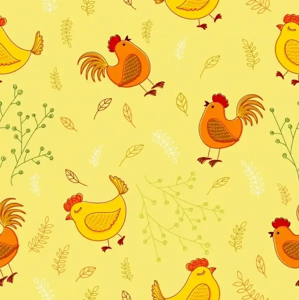 chicken background multicolored handdrawn flat repeating design