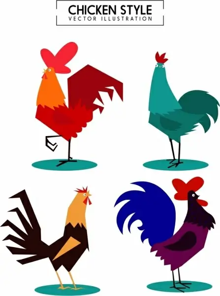 chicken icons collection various multicolored design