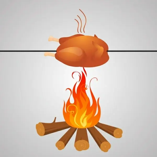 chicken roast under fire background