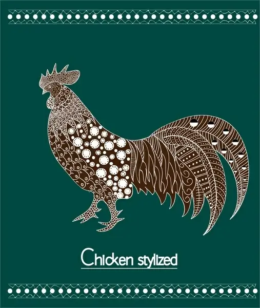 chicken stylized design on green background