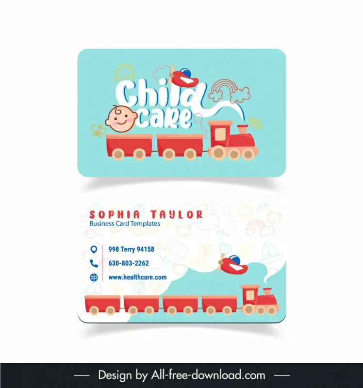 childcare business card template cute flat handdrawn cartoon