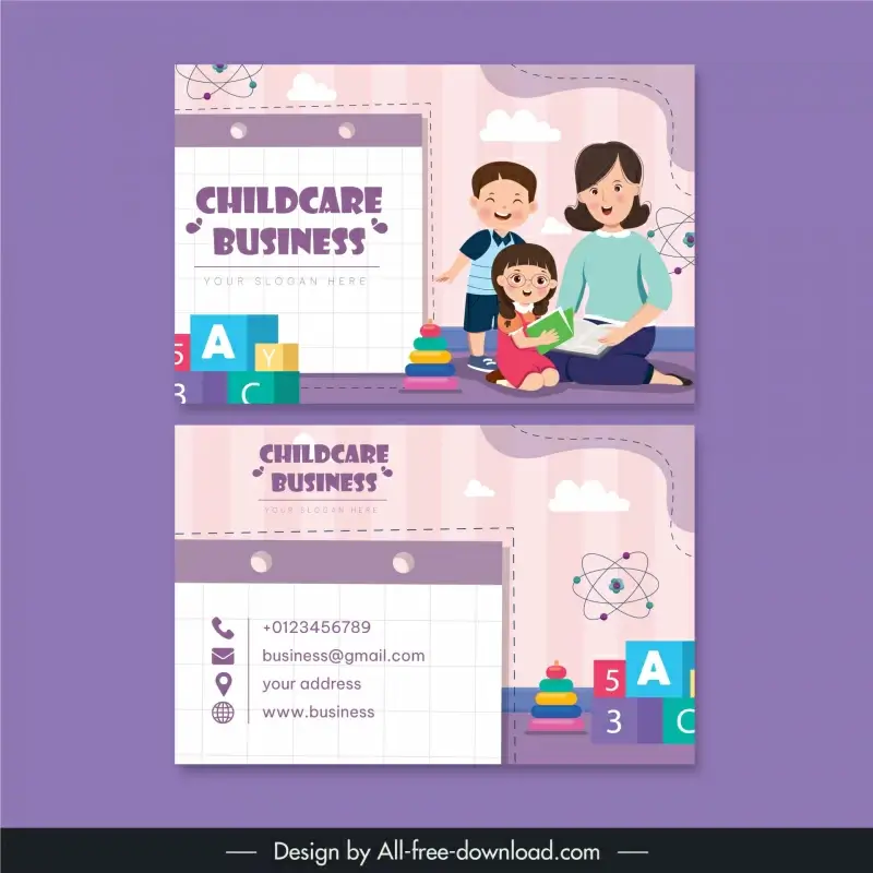 childcare business card template cute teacher children cartoon 