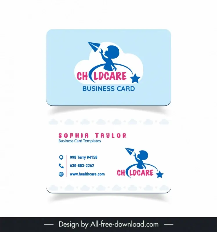 childcare business card template flat silhouette dynamic