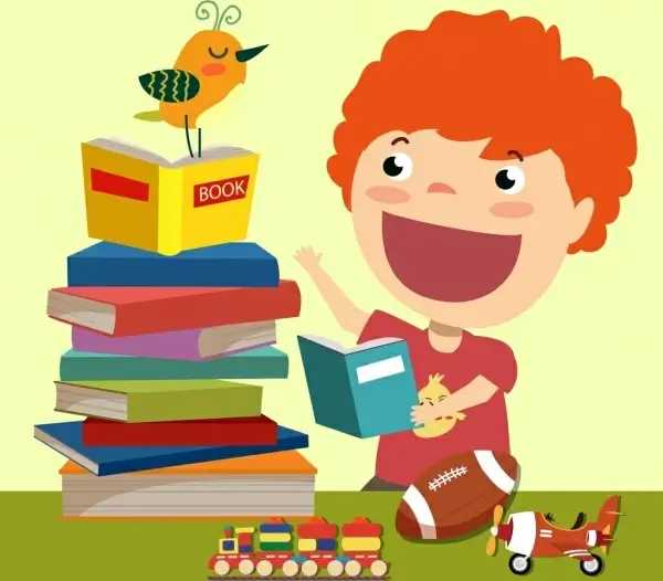 childhood background book stack kid toys icons