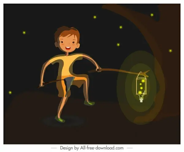 childhood background boy firefly sketch cartoon design