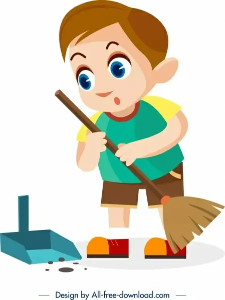childhood background cleaning boy icon cartoon character